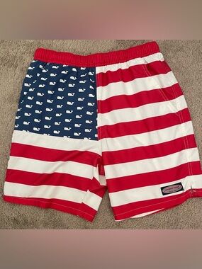 Vineyard Vines Men's American Flag Swim Trunks - Red, White & Navy
